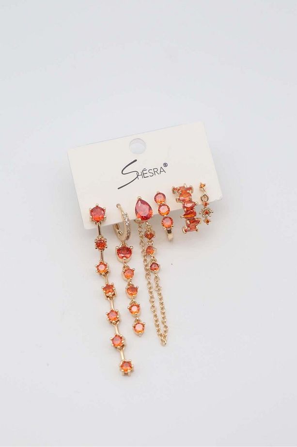 Tasarım Ürün 6'lı Çelik Set Küpe Zirkon Taş ve Gömme Kristal taş 1 adet Earcuff - 1