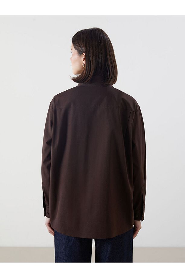 LCW Modest Kahverengi Poplin Kadın Gömlek Tunik - 4