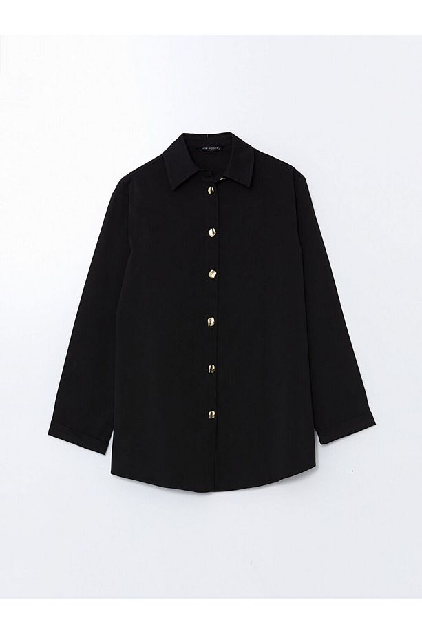 LCW Modest Siyah Gabardin Kadın Gömlek - 5