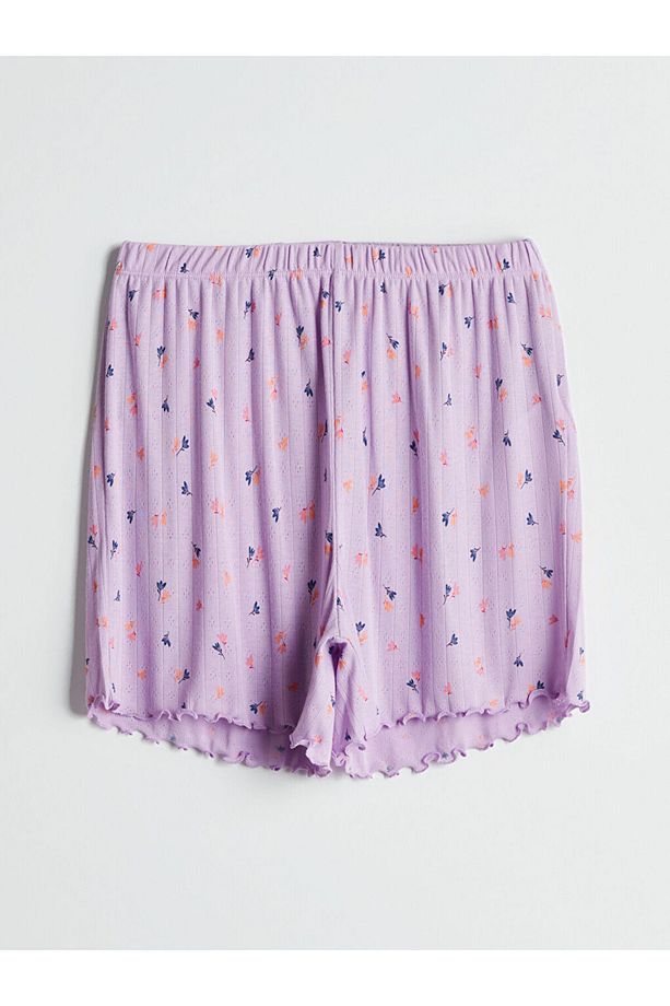 LCW DREAM Lila V Yaka Çiçekli Kadın Şortlu Pijama Takımı - 4