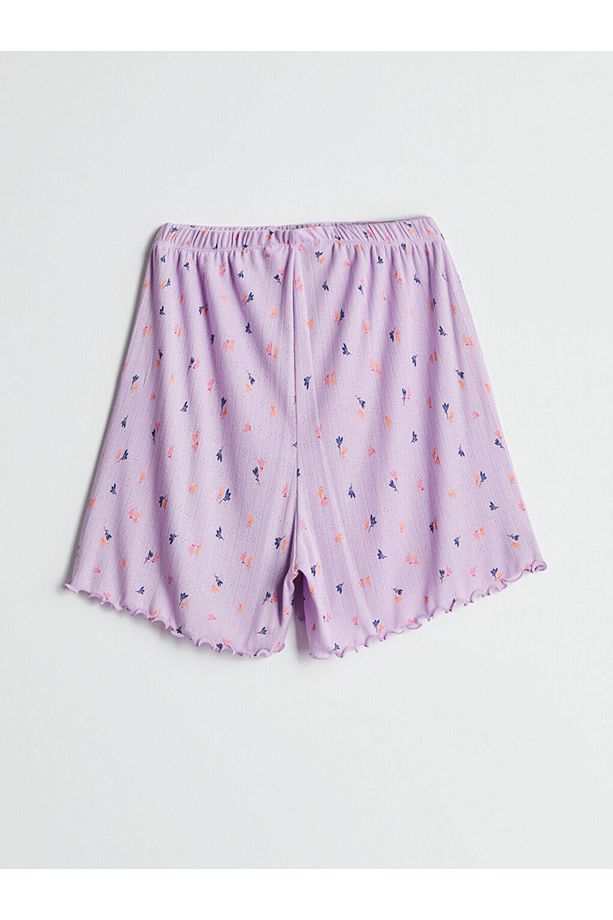 LCW DREAM Lila V Yaka Çiçekli Kadın Şortlu Pijama Takımı - 5