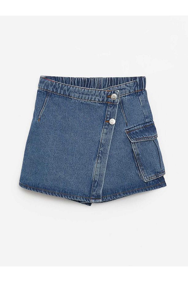 Beli Lastikli Kız Çocuk Jean Şort Etek - 1