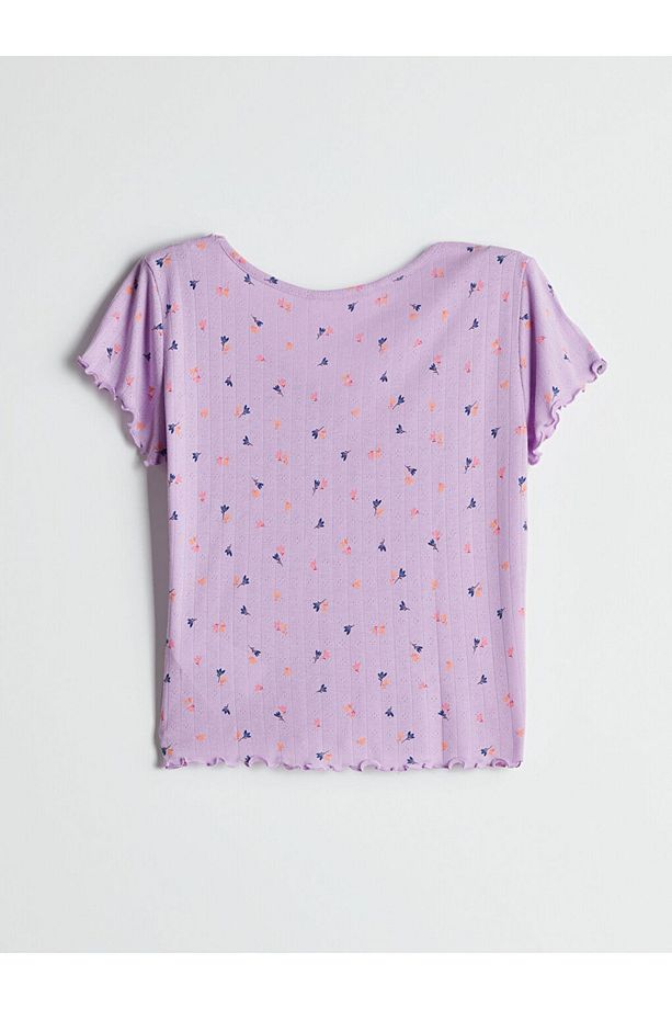 LCW DREAM Lila V Yaka Çiçekli Kadın Şortlu Pijama Takımı - 3