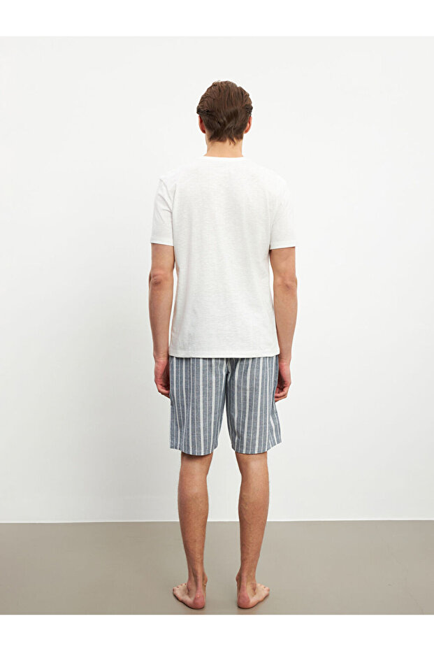 Ekru Standart Kalıp Erkek Şortlu Pijama Takımı - 3