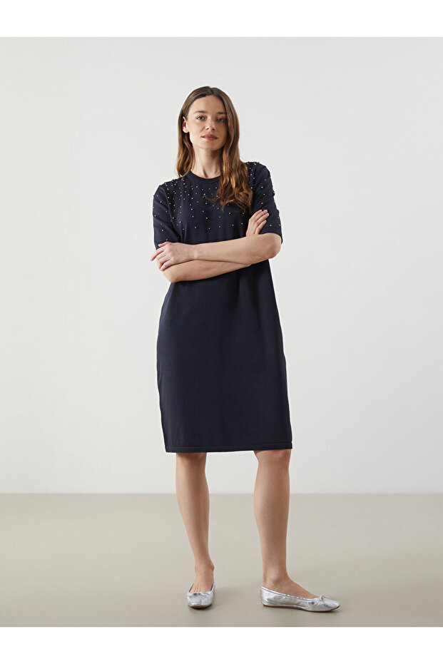 Sparkling Choices from Shining Store Zero Roba Collar Beaded Embroidered Knitwear Dress