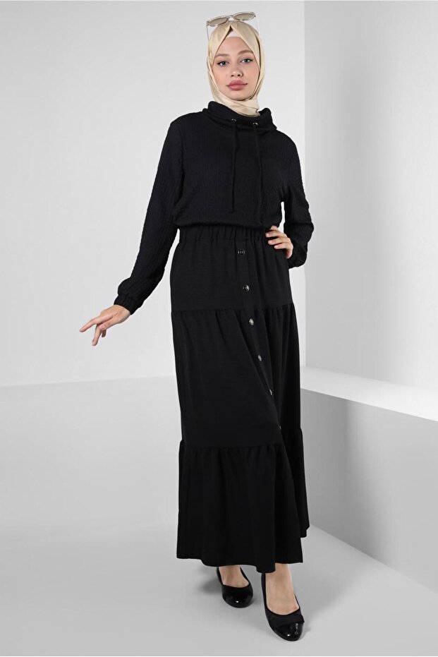 LAPEL BINDING DETAILED CUFFS ELASTIC TUNIC 43931 - 1