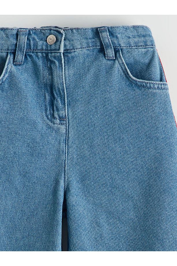 LCW Kids İndigo Beli Ayarlanabilir Lastikli Kız Çocuk Jean Şort - 4