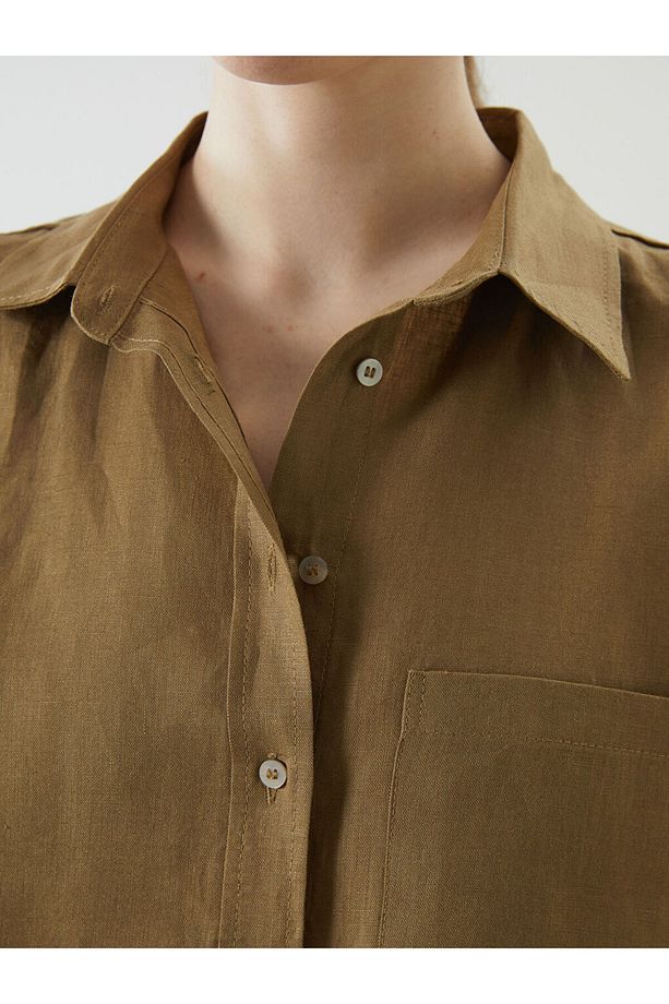 LCW Vision Haki Oversize Keten Kadın Gömlek - 8