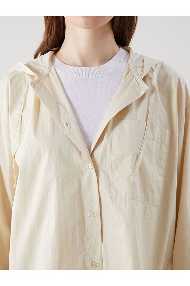 LCW Modest Bej Kapüşonlu Oversize Poplin Kadın Tesettür Kap - 3