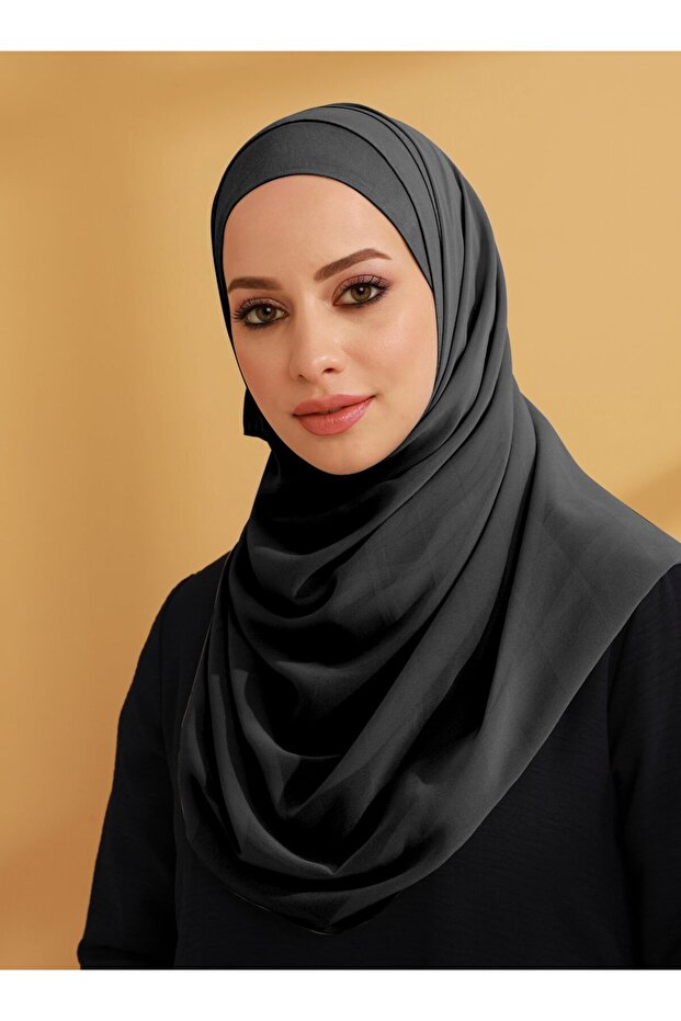 عمامة شيفون جاهزة مع قبعة داخلية - أنثراسيت -