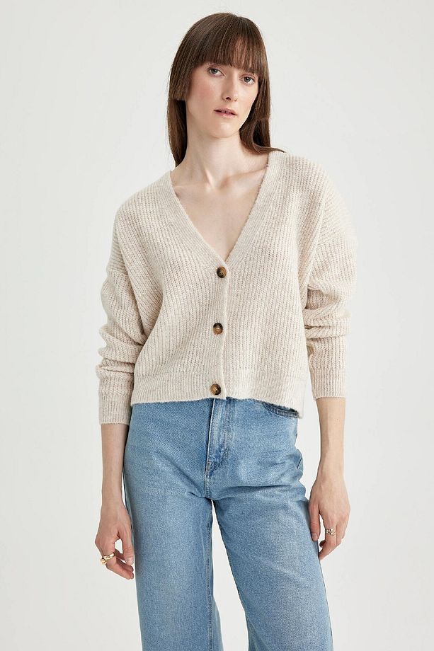 Regular Fit V Yaka Selanik Kumaş Hırka R1262az23wn - 1