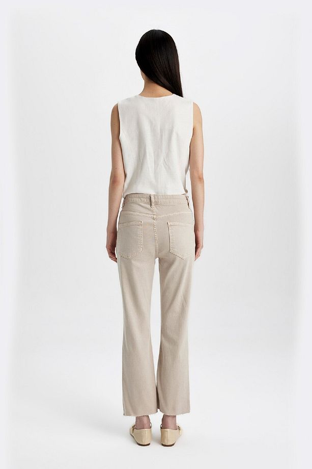 Crop Flare Fit Yüksek Bel Paça Ucu Kesik Dokuma Pantolon B5014AX24SM - 6