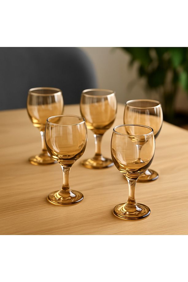 Amber Renk Kahve Yanı Ayaklı Bardak Seti - 6 Adet - 135 ml. - 3