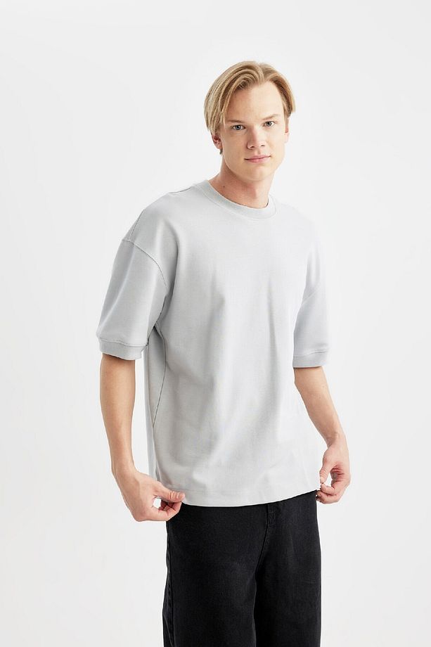 Loose Fit Bisiklet Yaka Kısa Kollu Ağır Kumaş Basic Düz Tişört B4844ax24sp - 4