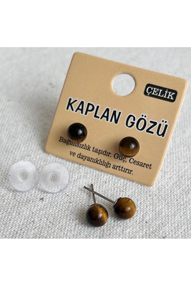 Kaplangözü Doğaltaş Çelik Top Küpe - 1