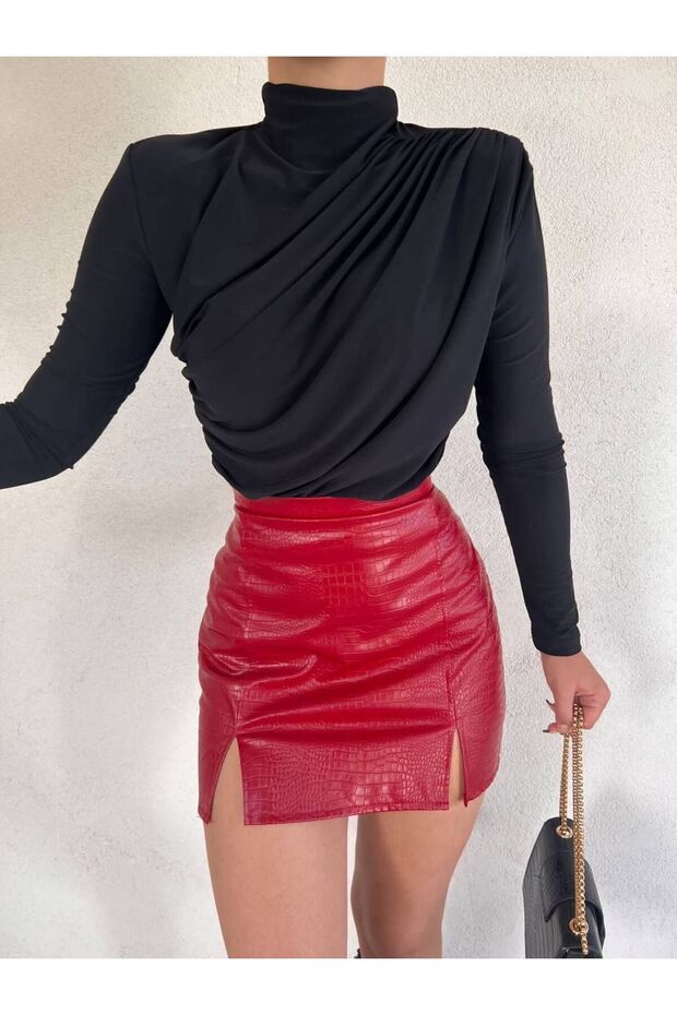 Kasin black Sandy fabric blouse with gathered shoulders and waist