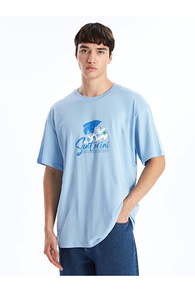Xside Lila Crew Neck Short Sleeve Printed Combed Cotton Men's T-Shirt