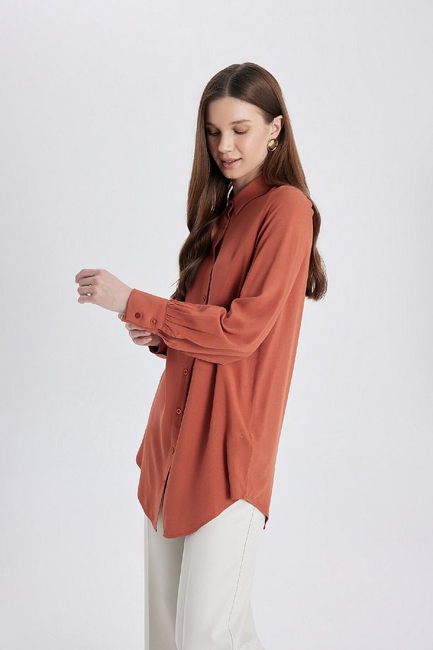 Regular Fit Basic Düz Uzun Kollu Gömlek Tunik Z3538az24sp - 4