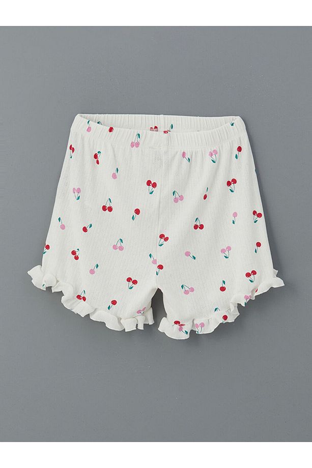 LCW Young Ekru Bisiklet Yaka Baskılı Kadın Şortlu Pijama Takımı - 5