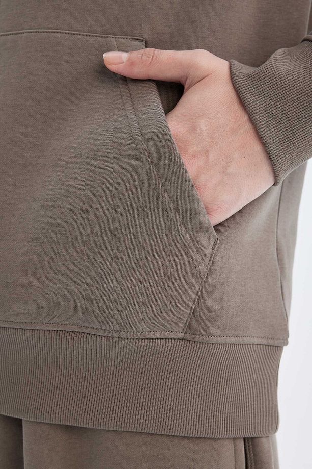 Regular Fit Kapüşonlu Kanguru Cepli İçi Yumuşak Tüylü Basic Düz Sweatshirt X8283AZ24AU - 7
