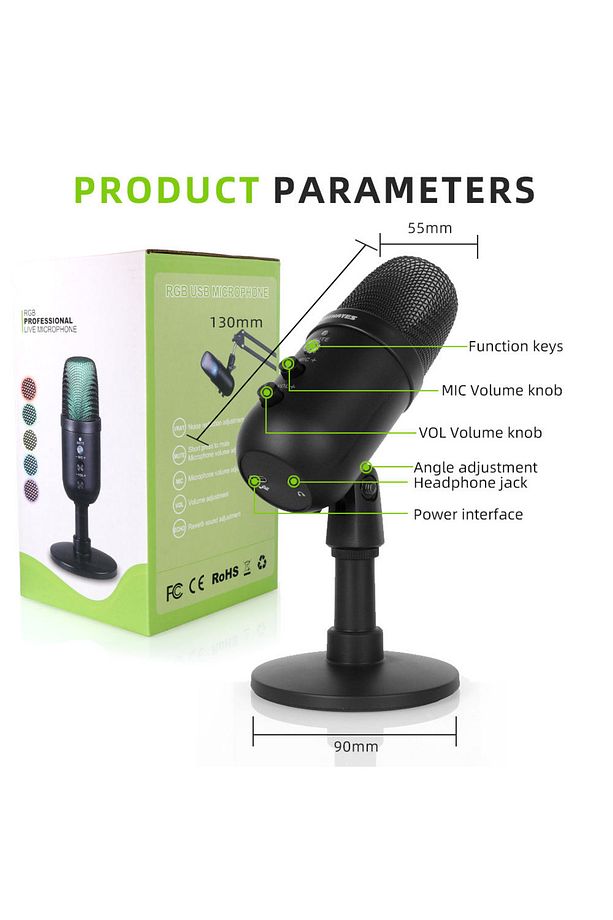 Profesyonel Kardioid RGB Oyuncu Stüdyo Kayıt Kablolu Podcast Mikrofonu - 4