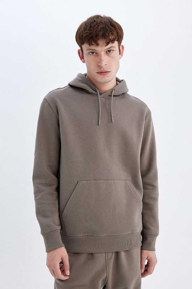 Regular Fit Kapüşonlu Kanguru Cepli İçi Yumuşak Tüylü Basic Düz Sweatshirt X8283AZ24AU - 4