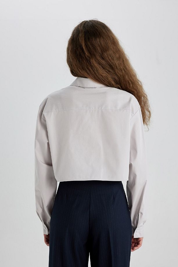 Oversize Geniş Kalıp Crop Poplin Uzun Kollu Gömlek C5026ax24sp - 7