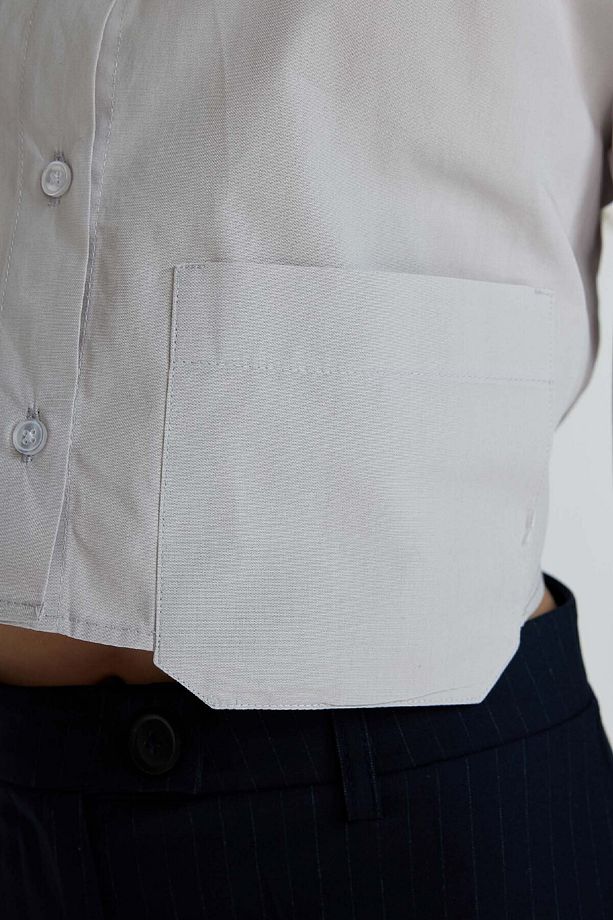 Oversize Geniş Kalıp Crop Poplin Uzun Kollu Gömlek C5026ax24sp - 6