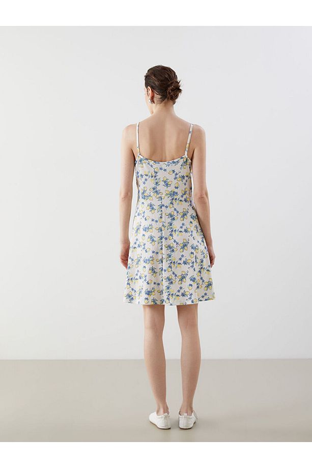 LCW Comfort Sarı Kare Yaka Baskılı Mini Elbise - 4