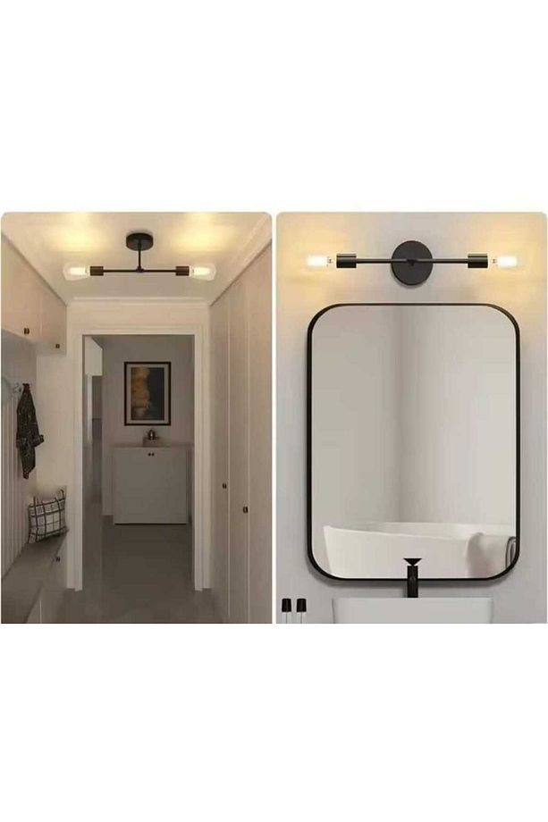 2 Adet Aplik Siyah Duvar Lambası Yatak Odası-Banyo İçin Modern Retro Aplik Avize - 3
