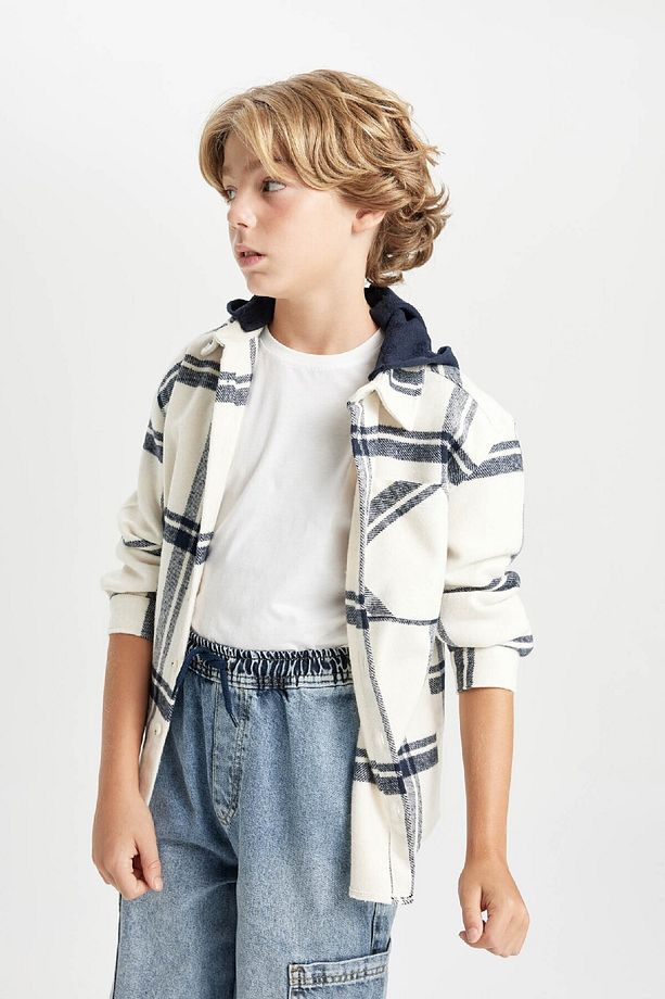 Erkek Çocuk Oversize Geniş Kalıp Kareli Kapüşonlu Flanel Uzun Kollu Gömlek C7519a824wn - 4