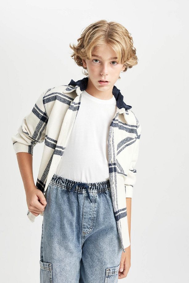 Erkek Çocuk Oversize Geniş Kalıp Kareli Kapüşonlu Flanel Uzun Kollu Gömlek C7519a824wn - 3