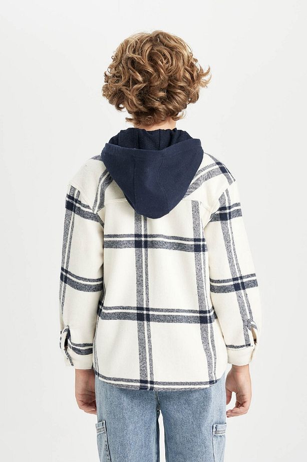 Erkek Çocuk Oversize Geniş Kalıp Kareli Kapüşonlu Flanel Uzun Kollu Gömlek C7519a824wn - 6