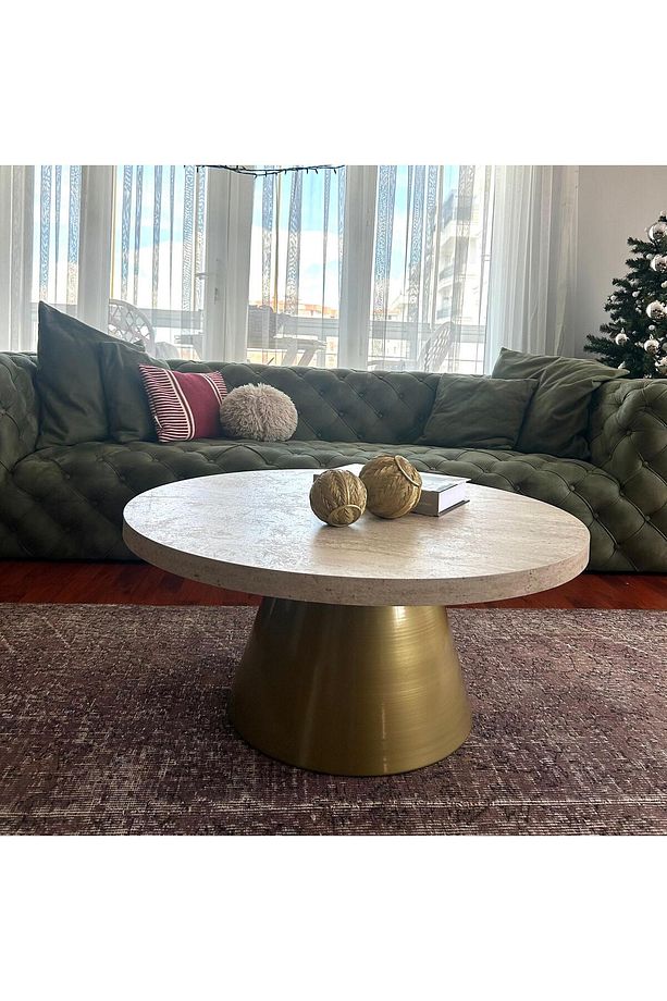 MODERN ORTA SEHPA  BOHEM CENTRAL TABLE TRAVERTEN SUNTALAM TABLA  85 ÇAP 39 CM YÜKSEKLİK - 3