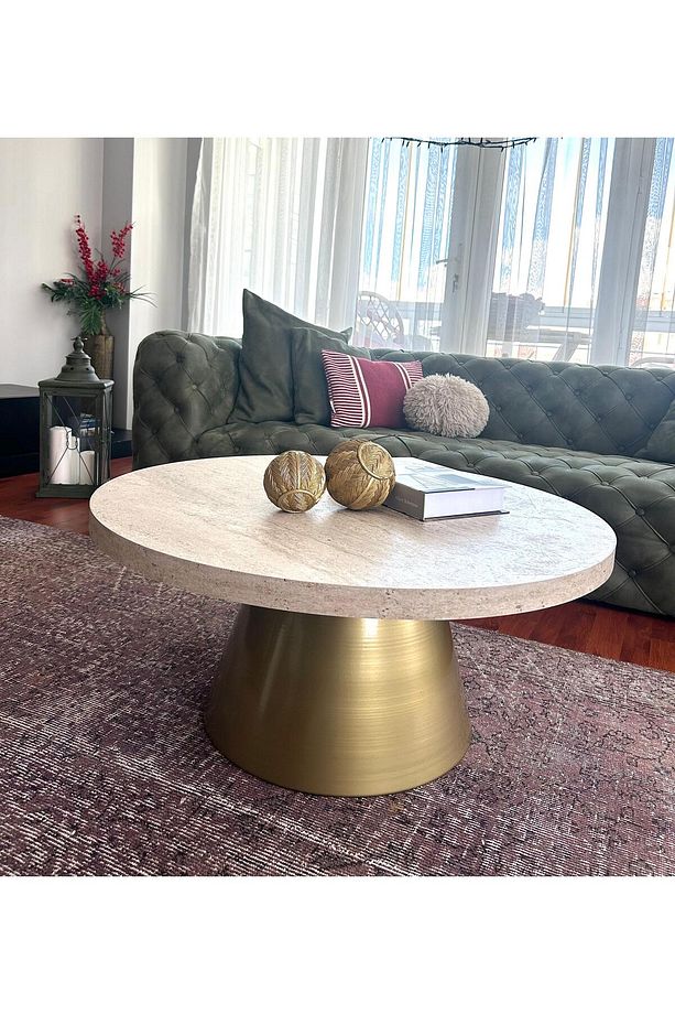 MODERN ORTA SEHPA  BOHEM CENTRAL TABLE TRAVERTEN SUNTALAM TABLA  85 ÇAP 39 CM YÜKSEKLİK - 1