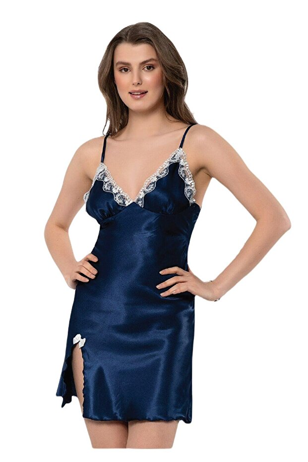 Lace-Detail Satin Nightgown and Dressing Gown Set 2115