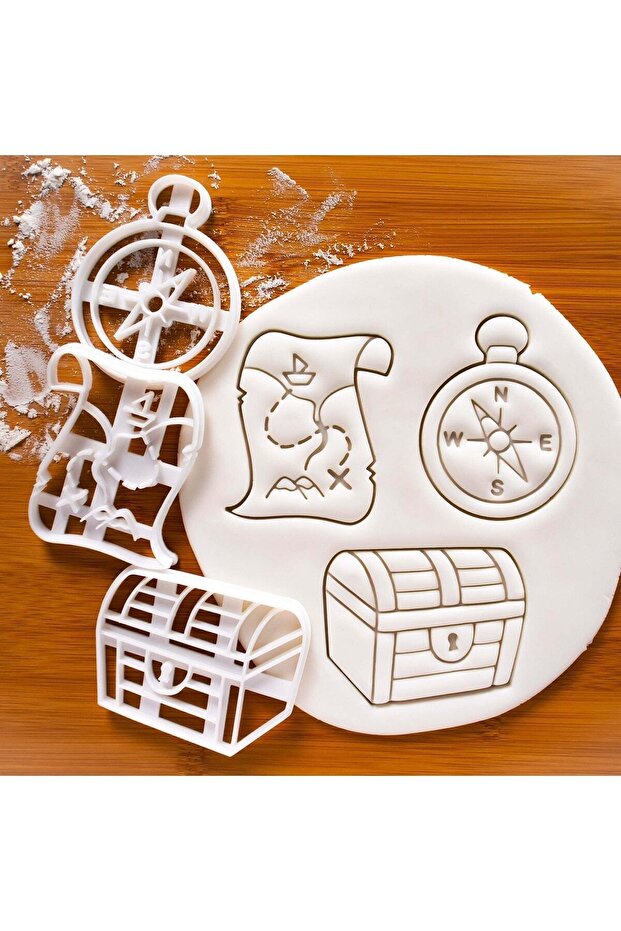 Treasure Chest Compass Treasure Map Cookie Mold and Sugar Pastry Mold Set of Three