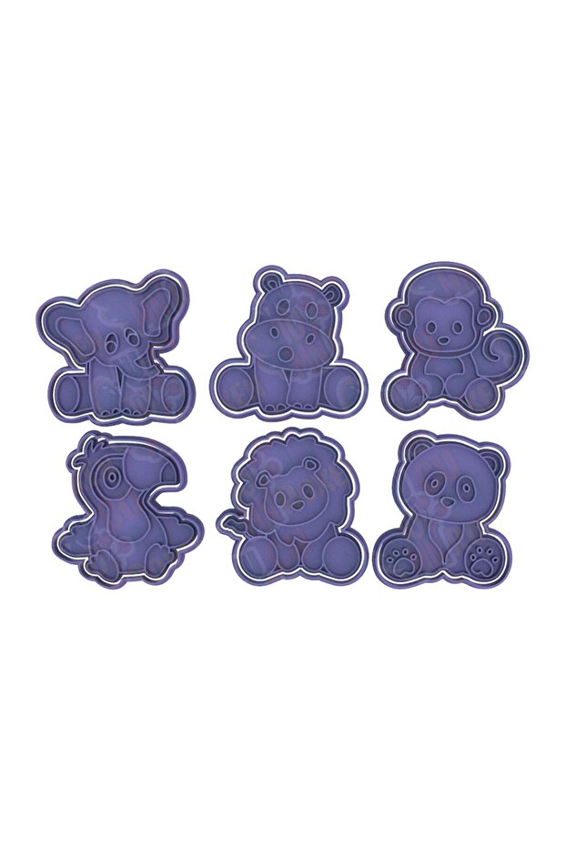 Cute Animals Cookie Mold - Elephant - Rhino - Monkey - Bird - Lion - Bear 6-Piece Mold with Cutter