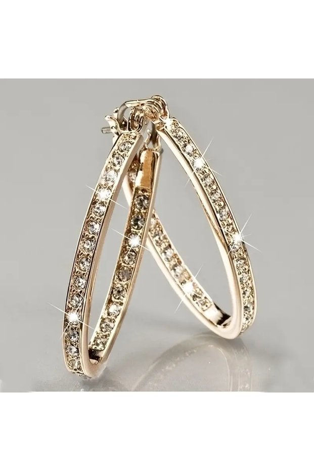 E085-HUANGJINSE Temperament Zircon Hoop Earrings Shiny Earrings Elegant Ear Jewelry Accessories Par