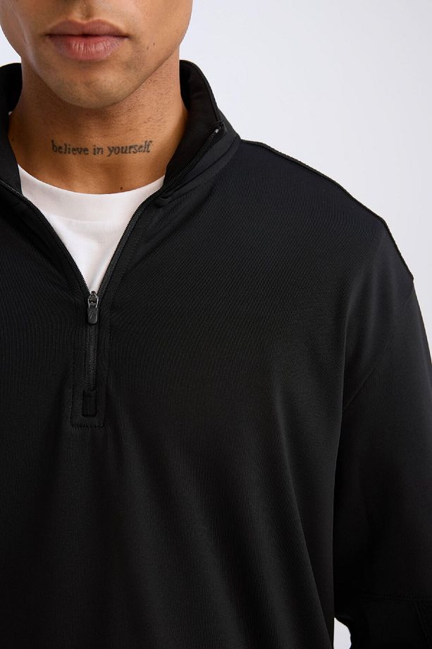 DeFactoFit Standart Fit Dik Yaka Fermuarlı Skuba Dalgıç Kumaş Sporcu Sweatshirt C9172AX24AU - 5