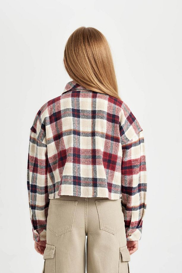 Kız Çocuk Relax Fit Kareli Uzun Kollu Crop Gömlek C9481A824AU - 6