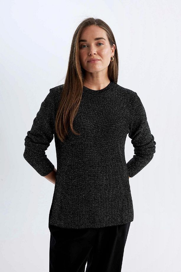 Regular Fit Bisiklet Yaka Simli Kumaş Triko Kazak D0405ax24wn - 4