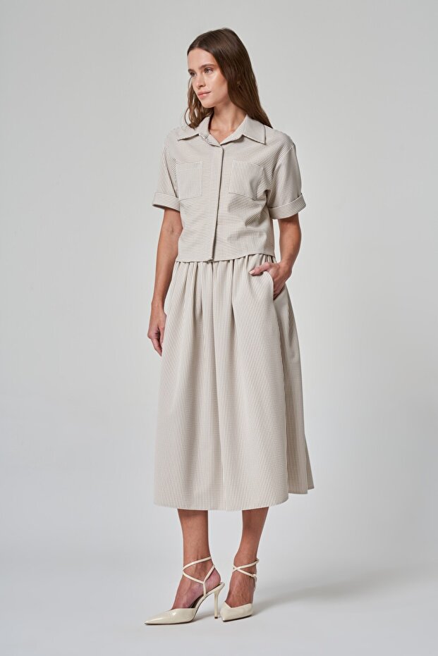 Çizgili Midi Etek - 3