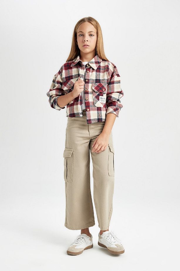 Kız Çocuk Relax Fit Kareli Uzun Kollu Crop Gömlek C9481A824AU - 2