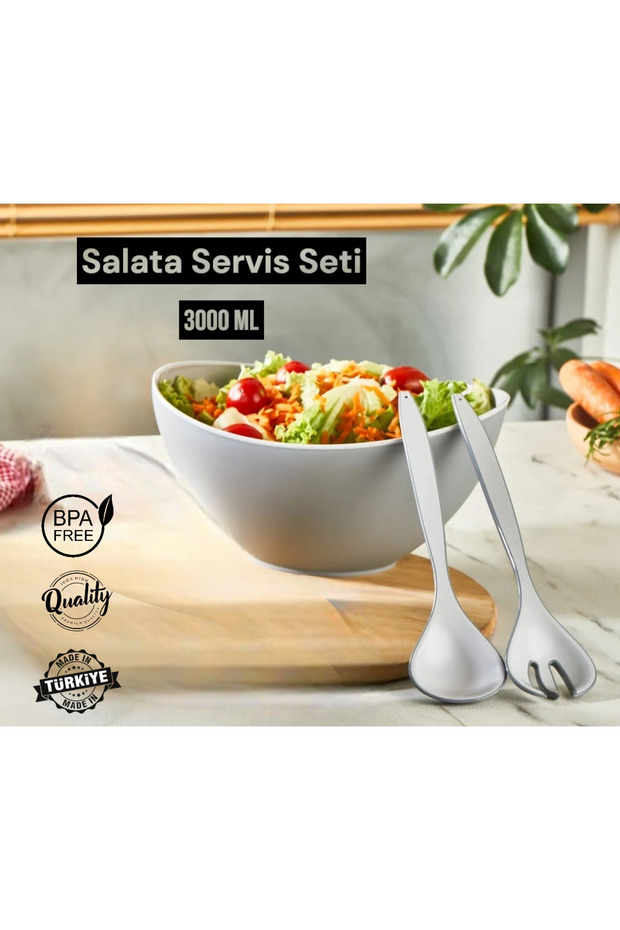 Salad Serving Set Serving Presentation Salad Preparation Set 3 Pieces Crystal Plastic Spoon and Fork 3000 ml - 1