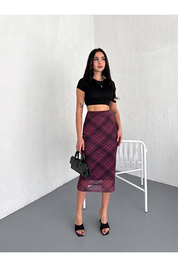 Plaid Patterned Tulle Skirt - 1