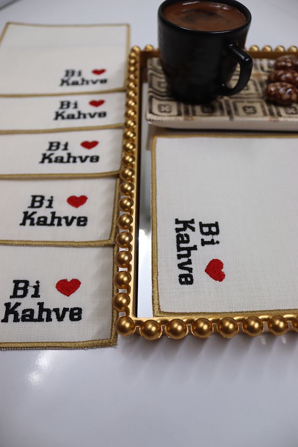 6 Adet Bi'Kahve Sunum Peçetesi Kahve Yanı Kokteyl Peçetesi - 6