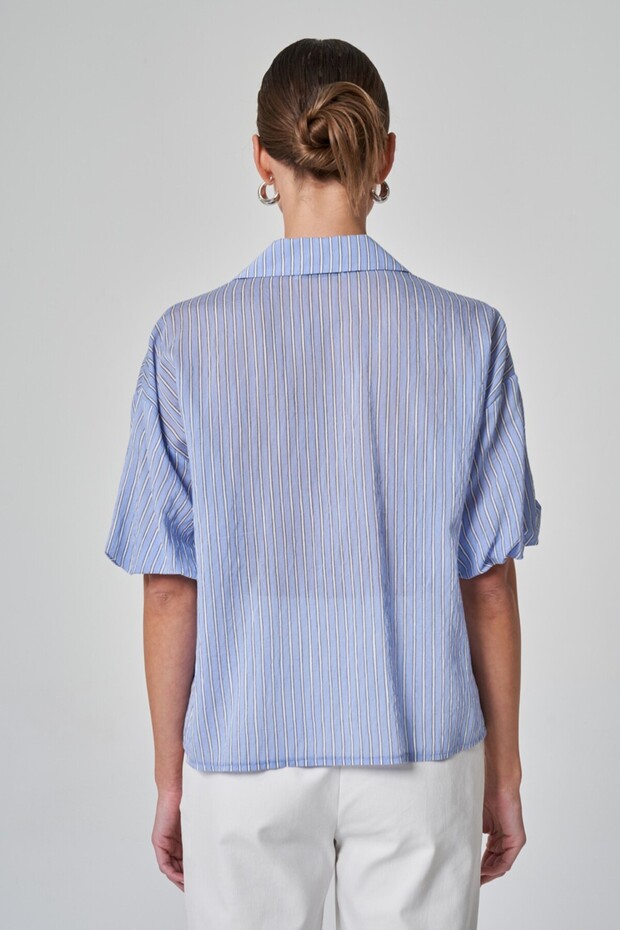 Balon Kol Çizgili Gömlek - 3