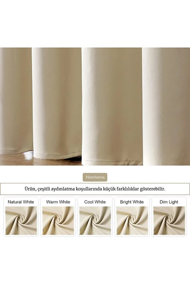 Blackout Curtain - Beige Color, Thermal Layer and Sunny Background Single Pane Without Pleats - 3