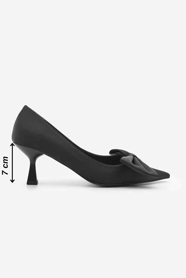 Esilas Schwarzer Stiletto-Absatz mit spitzer Zehenpartie und Schleifendetail - 8